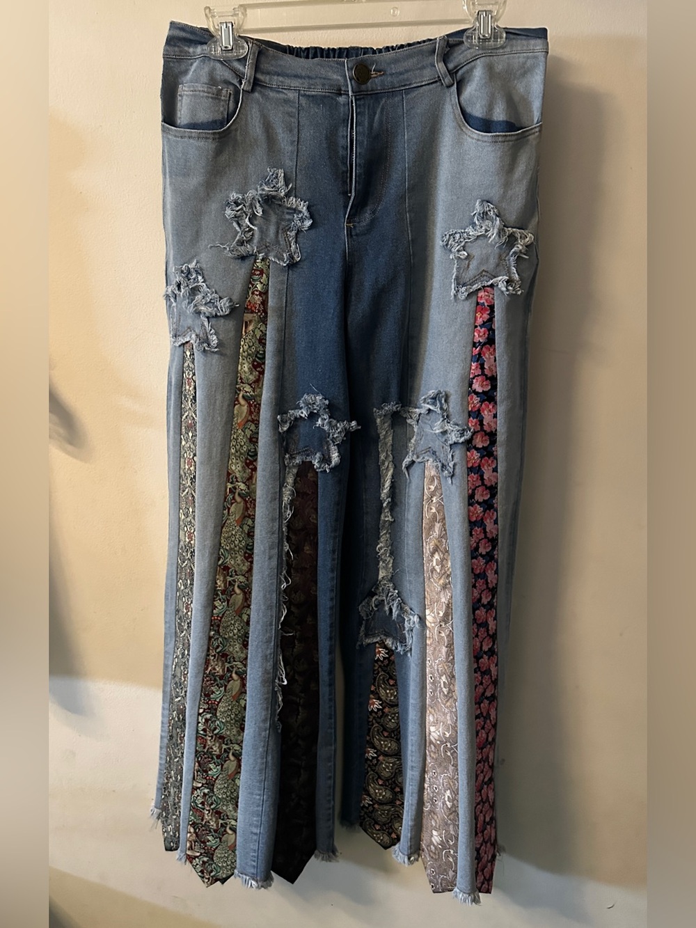 Boho Patchwork Light Blue Distressed Women’s Jeans